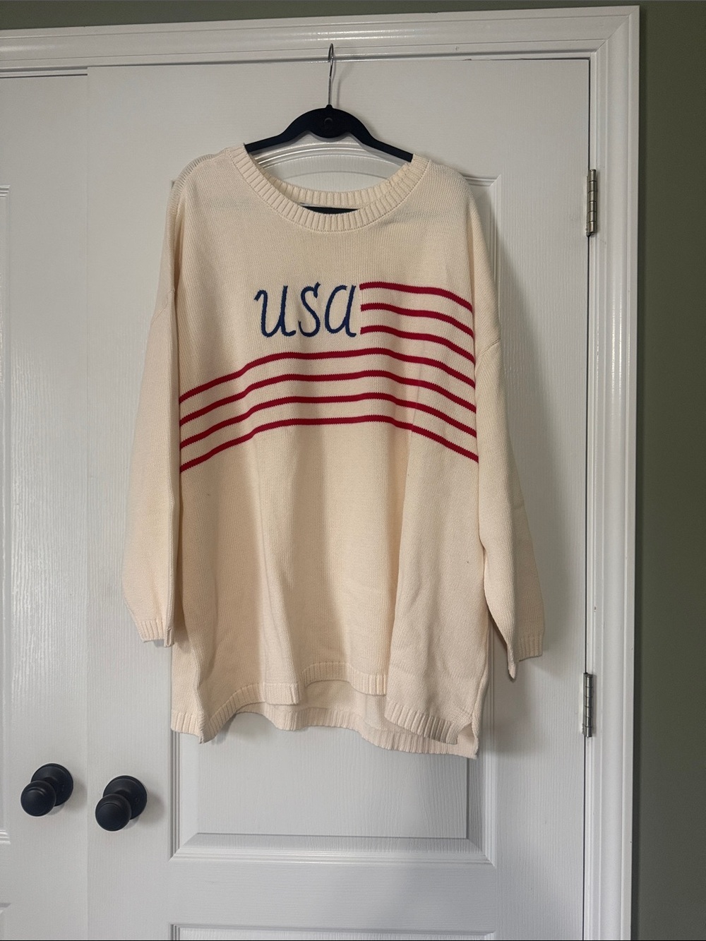 D & Co USA Stripe Crewneck Sweater in Cream and Red Size 4X